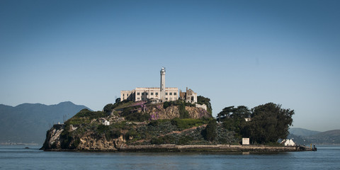 isle of the prison alcatraz at blue sunny summer day
