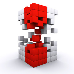 3D rendered 3d cube assembling from blocks