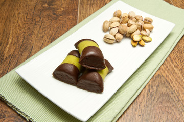 chocolate pastries with pistachio