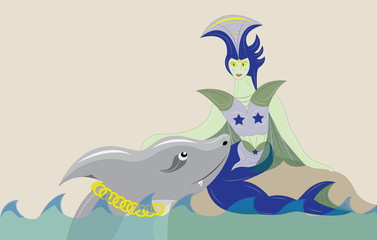 Sea mermaid and shark.
