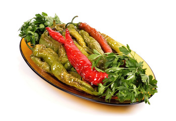 fried peppers salad in a dish..