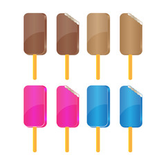Vector set of ice-cream dessert on wooden stick