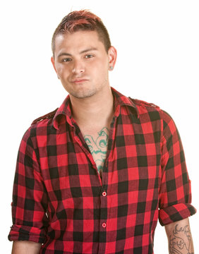 Annoyed Male in Flannel Shirt