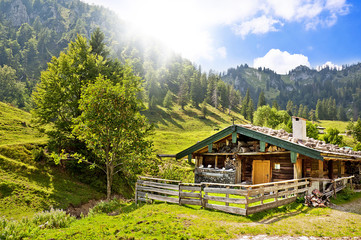 Wooden hut in the mountains