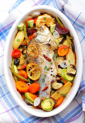 fried fish with roasted vegetables