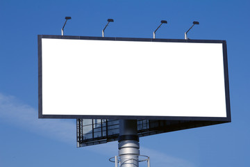 Blank advertisement billboard on blue sky