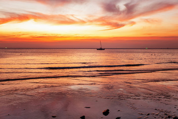 Tropical beach at sunset.