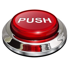 Push button, 3d red glossy metallic icon, vector.