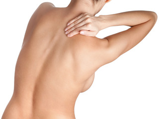 Fototapeta premium Touching the shoulder, isolated, white background