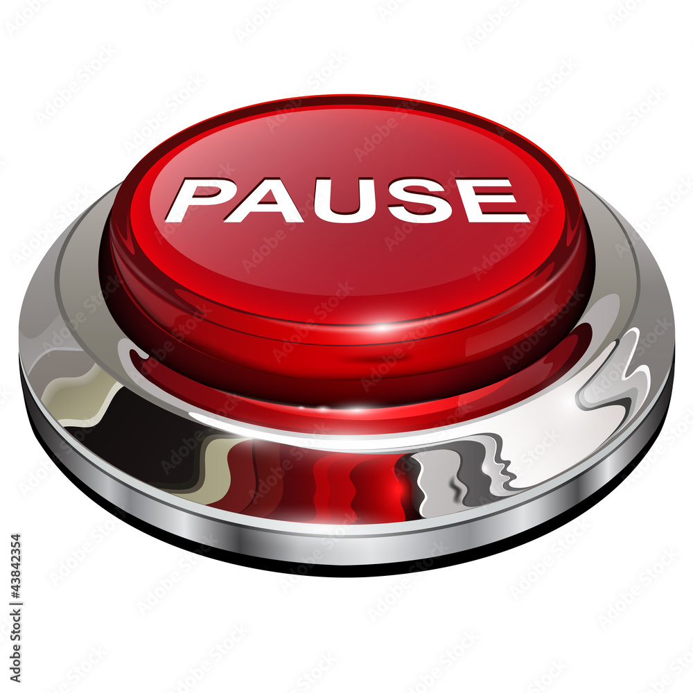 Poster pause button, 3d red glossy metallic icon