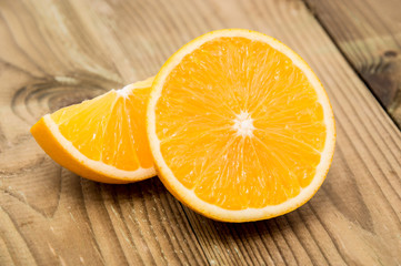 Orange pieces on wood