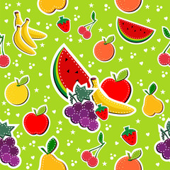 Sewing fruits in block colors seamless pattern