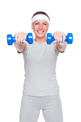 woman doing exercises with dumbbells