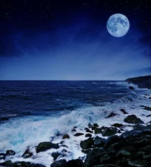  volle maan en wil de zee in de nacht © Vera Kuttelvaserova