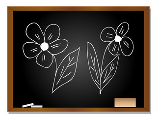 Conceptual blackboard and white flowers