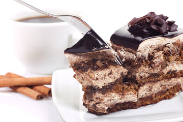 dessert with chocolate-cake and coffee