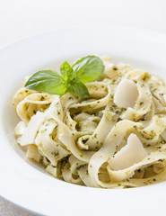 Plate of fettuccine al pesto