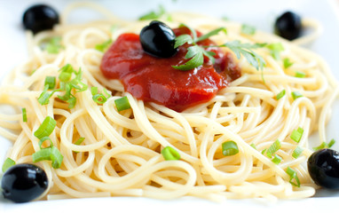 Spaghetti with tomato sauce on  plate