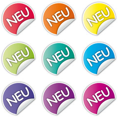 Button - neu - signalfarbe - störer - aufkleber