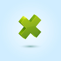 Green X mark symbol isolated on blue background