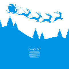 Xmas Card Christmas Sleigh Flying Red Iceblue