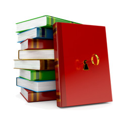 book with key in lock on white background