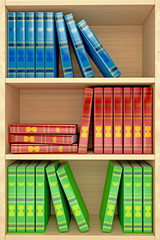 3d wooden shelves background with books