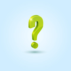 Green question mark isolated on blue background