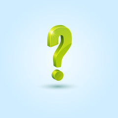 Green question mark isolated on blue background