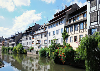 Fototapeta na wymiar Panorama of tourist area Petit France in Strasbourg,