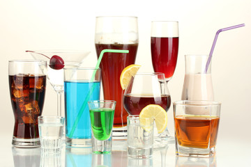 a variety of alcoholic drinks isolated on white