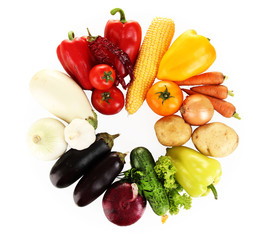 Bright colorful vegetables isolated on white background