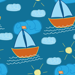 seamless pattern with hand-drawn ship