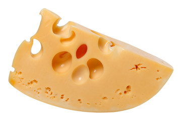 Piece of cheese isolated on white background