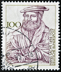 A stamp printed in the Germany shows the portrait of Hans Sachs