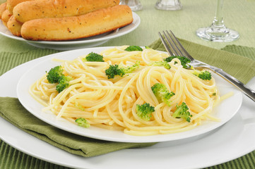 Pasta with garlic butter and broccoli