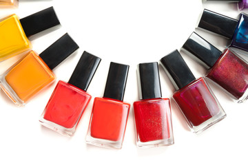 Coloured nail polish packed in a semicircle