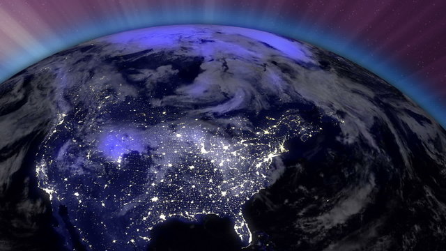 Earth from Space Lightstreaks over Far East view from outer spac