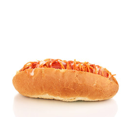 Appetizing hot dog isolated on white
