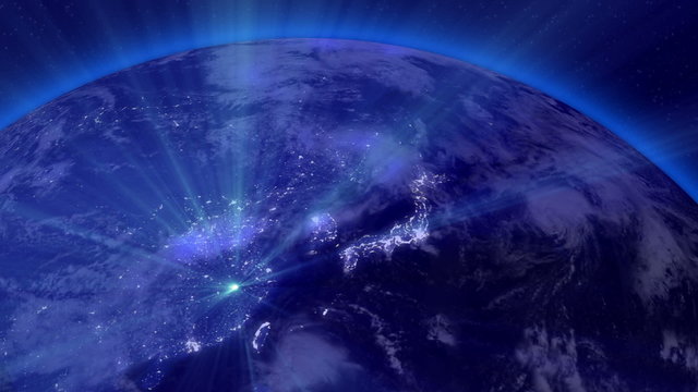 Earth from Space Lightstreaks over Far East view from outer spac