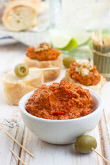 Baked peppers sauce and french baguette bread