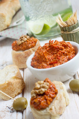 Baked peppers sauce and french baguette bread