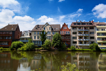 Fototapeta na wymiar buildings in Marburg reflected in Lahn
