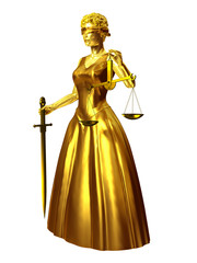 Justitia, golden statue symbol of justice and law