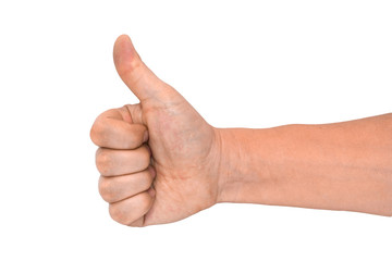 men's hand make thumbs up isolated over white