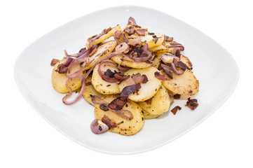 Plate with fried Potatoes on white