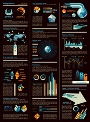 Infographic sheet dark version with a lot of design elements