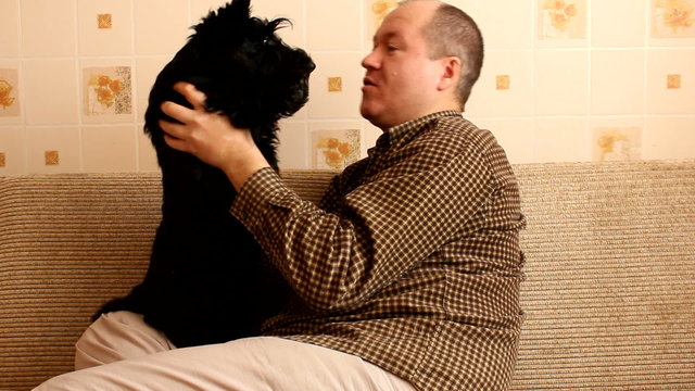 scottish terrier puppy and the owner