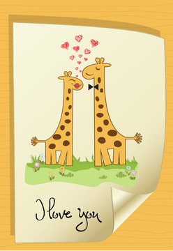 Funny giraffe couple in love