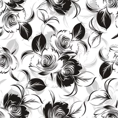 Papier Peint photo autocollant Fleurs noir et blanc fond floral sans soudure